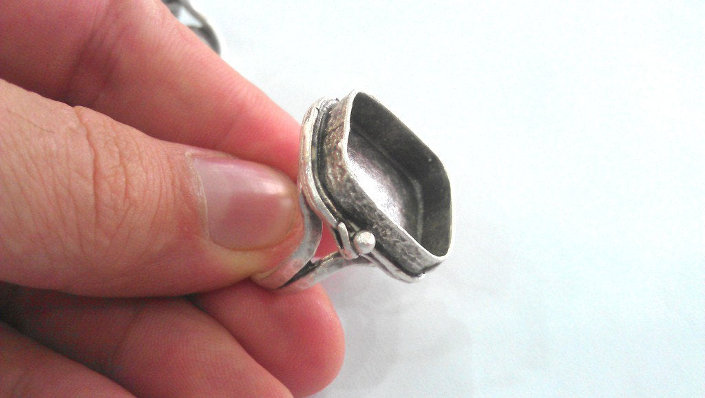 2  Silver Ring Blank Square Ring Blank, Bezel Settings,Cabochon Base,Mountings ( 20 mm Blank ) Silver Plated Brass G12638