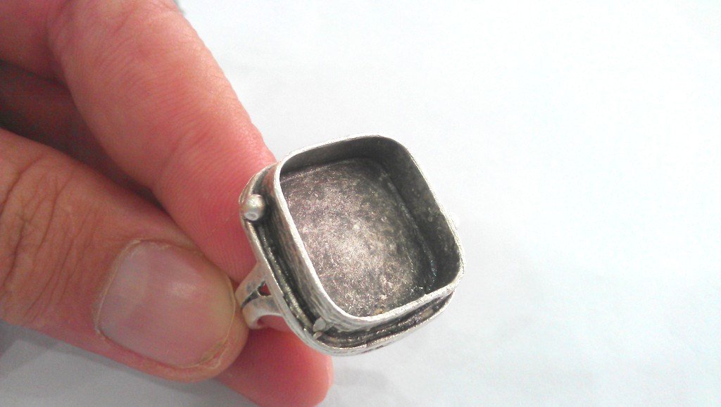 Silver Ring Blank Square Ring Blank, Bezel Settings,Cabochon Base,Mountings ( 20 mm Blank ) Silver Plated Brass G12638