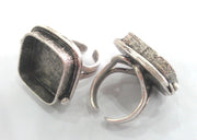 2  Silver Ring Blank Square Ring Blank, Bezel Settings,Cabochon Base,Mountings ( 20 mm Blank ) Silver Plated Brass G12638