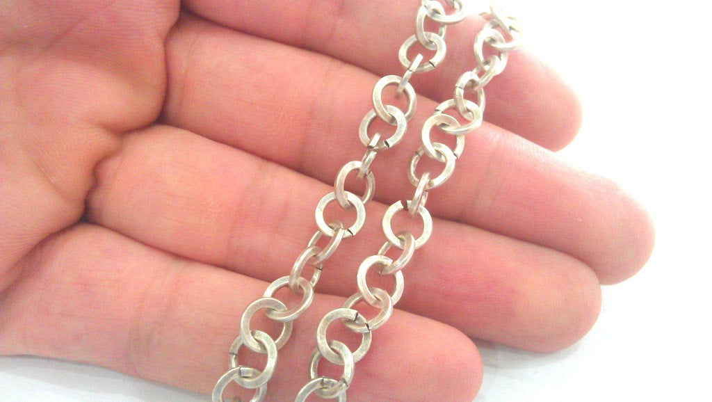 Silver Chain Antique Silver Plated Large Rolo Chain 1 Meter - 3.3 Feet  (9 mm)  G17444