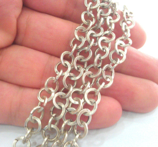 Silver Chain Antique Silver Plated Large Rolo Chain 1 Meter - 3.3 Feet  (9 mm)  G17444