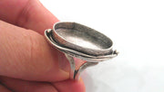 Silver Ring Bezel Base Settings Blank Cabochon Base Mountings Adjustable  Oxidized Silver Plated Ring Blank (30x22 mm Blank)   G12150