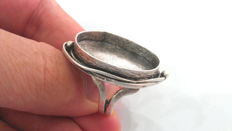 Silver Ring Bezel Base Settings Blank Cabochon Base Mountings Adjustable  Oxidized Silver Plated Ring Blank (30x22 mm Blank)   G12150