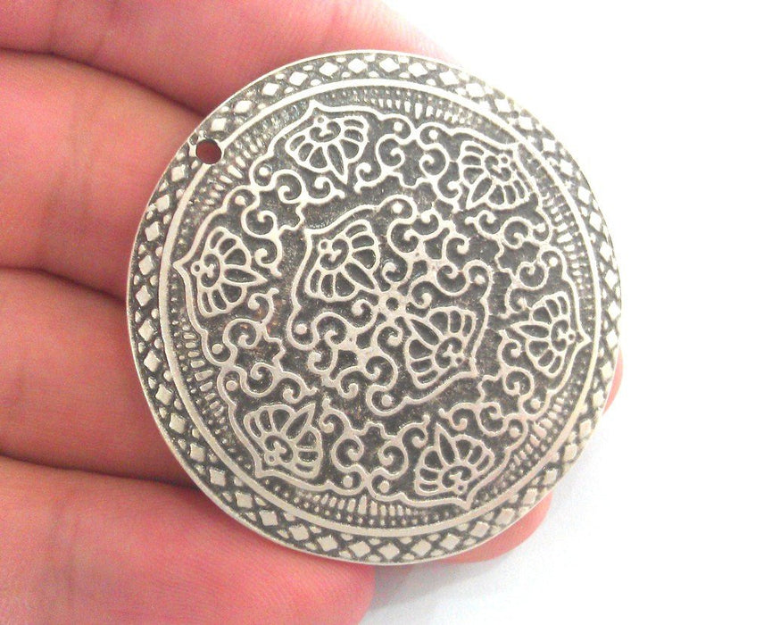 5 Pcs (45 mm) Oxidized Silver Plated  Medallion  Pendants G12298