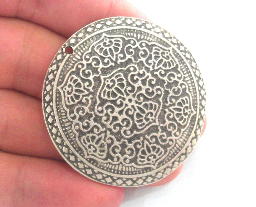 Antique Silver Tribal Pendant , Ethneic Pendant Medallion  Pendants  (45 mm) G12298