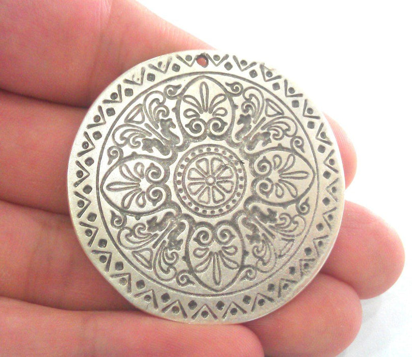 Silver Pendant Antique Silver Pendant Oxidized Silver Plated  Medallion  Pendants  (45 mm)   G12294