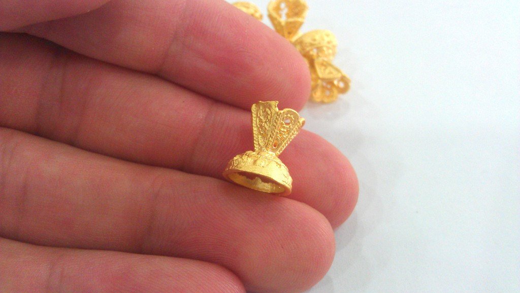 2 Gold Plated Cone  Findings , Gold Plated Brass  G1106