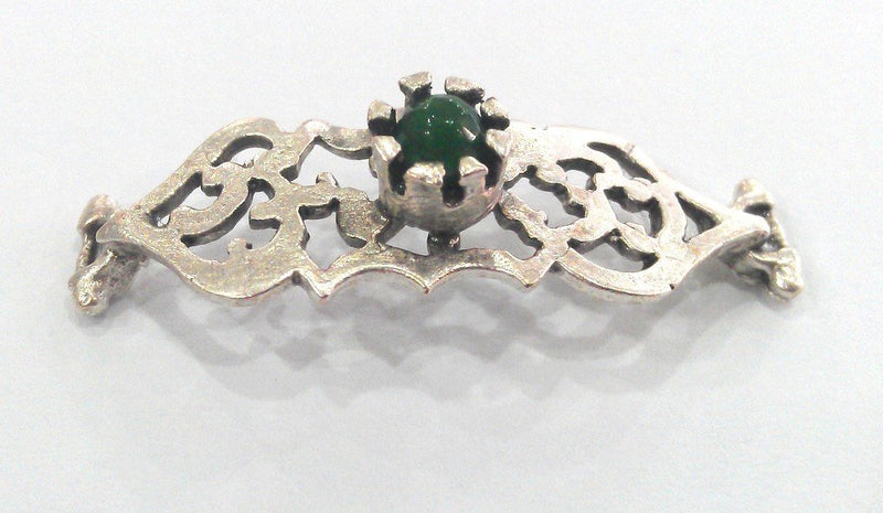 38x13 mm. Green  Connectors , Antique Silver Plated Brass  G1229