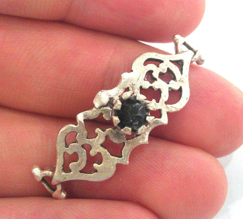 38x13 mm Black  Connectors , Antique Silver Plated Brass  G1233