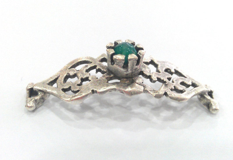 38x13 mm. Water Green  Connectors , Antique Silver Plated Brass  G1234