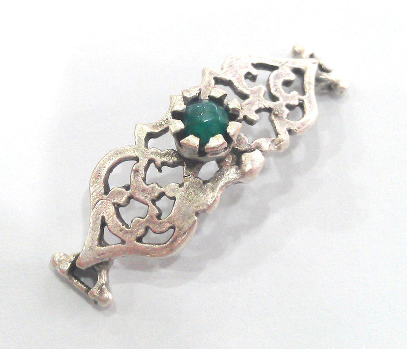 38x13 mm. Water Green  Connectors , Antique Silver Plated Brass  G1234