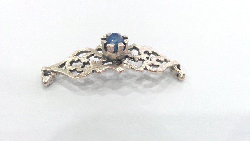 38x13 mm. Blue Pendant Connectors , Antique Silver Plated Brass  G1237