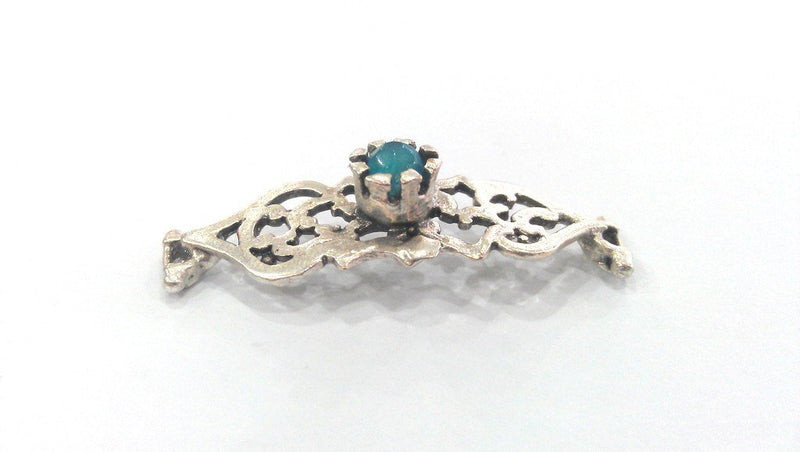 38x13 mm.  Apatite Blue Connectors , Silver Plated Brass  G1241