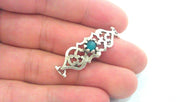 38x13 mm.  Apatite Blue Connectors , Silver Plated Brass  G1241