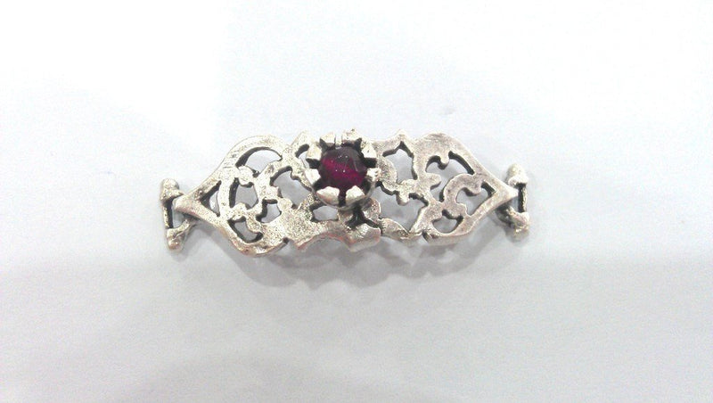 Red Granet  Connectors , Antique Silver Plated Brass (38x13 mm.)   G1242