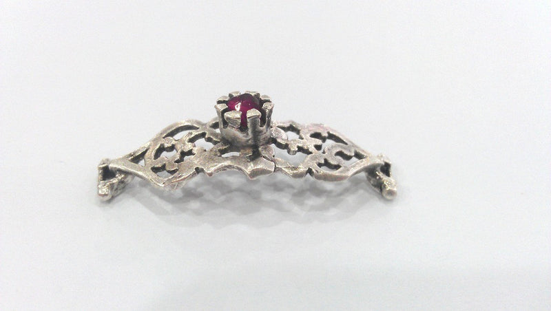 Red Granet  Connectors , Antique Silver Plated Brass (38x13 mm.)   G1242