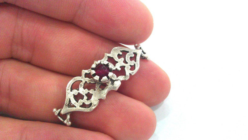 Red Granet  Connectors , Antique Silver Plated Brass (38x13 mm.)   G1242