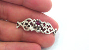 Red Granet  Connectors , Antique Silver Plated Brass (38x13 mm.)   G1242