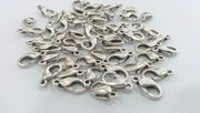 50 Silver Clasp Lobster Clasp Antique Silver Plated  Lobster Clasps , Findings 10 Pcs. (12x6 mm)  G14566