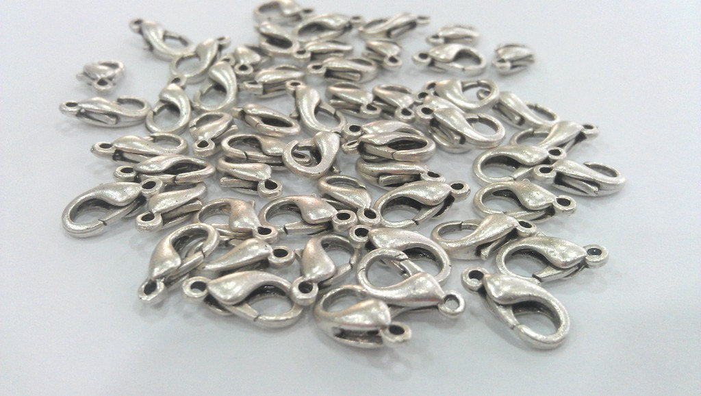 10 Silver Clasp Lobster Clasp Antique Silver Plated  Lobster Clasps , Findings 10 Pcs. (12x6 mm)  G14566
