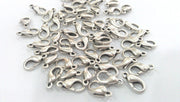 50 Silver Clasp Lobster Clasp Antique Silver Plated  Lobster Clasps , Findings 10 Pcs. (12x6 mm)  G14566
