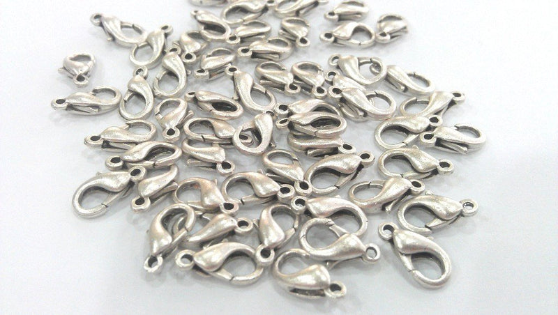 50 Silver Clasp Lobster Clasp Antique Silver Plated  Lobster Clasps , Findings 10 Pcs. (12x6 mm)  G14566