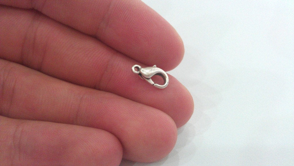 50 Silver Clasp Lobster Clasp Antique Silver Plated  Lobster Clasps , Findings 10 Pcs. (12x6 mm)  G14566