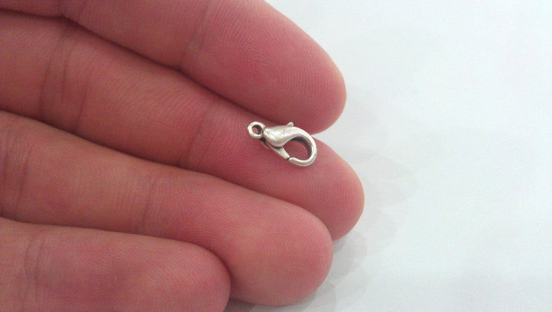 10 Silver Clasp Lobster Clasp Antique Silver Plated  Lobster Clasps , Findings 10 Pcs. (12x6 mm)  G14566