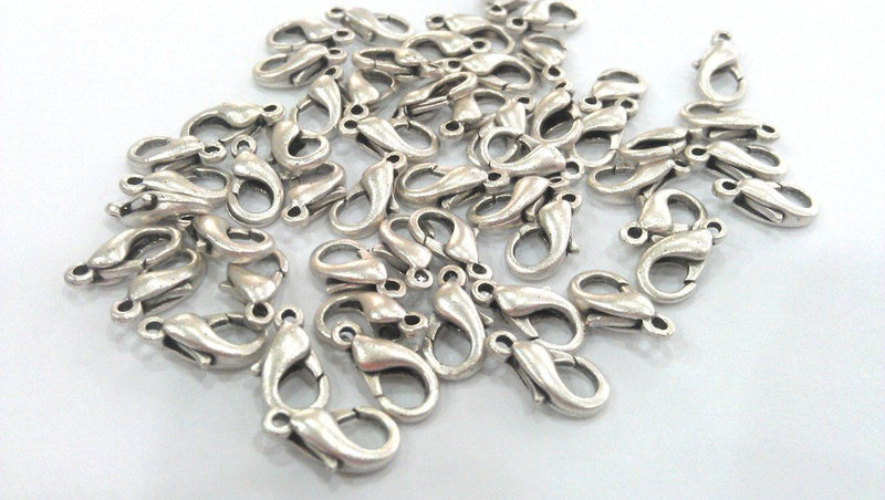 50 Silver Clasp Lobster Clasp Antique Silver Plated  Lobster Clasps , Findings 10 Pcs. (12x6 mm)  G14566