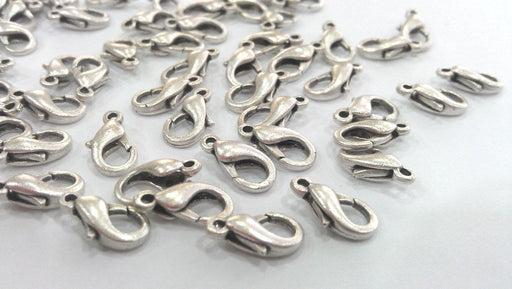 50 Silver Clasp Lobster Clasp Antique Silver Plated  Lobster Clasps , Findings 10 Pcs. (12x6 mm)  G14566