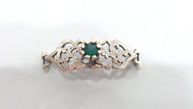 38x13 mm. Water Green  Connectors , Antique Silver Plated Brass  G1234