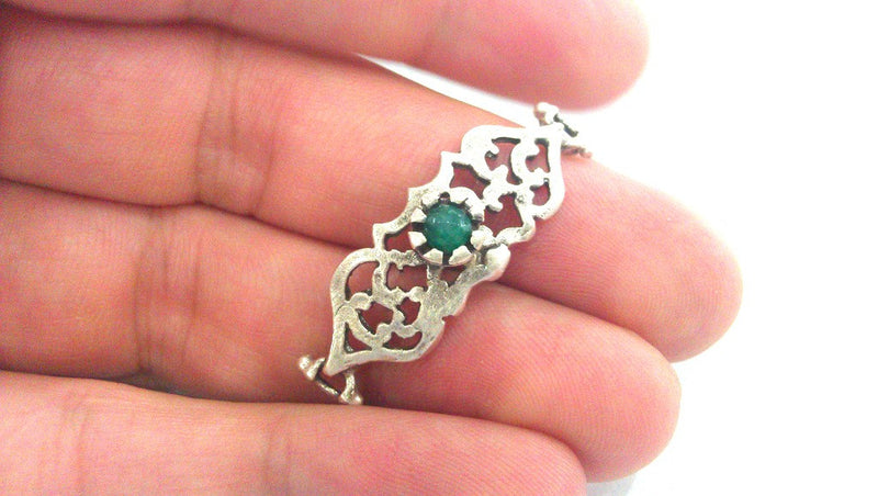 38x13 mm. Water Green  Connectors , Antique Silver Plated Brass  G1234