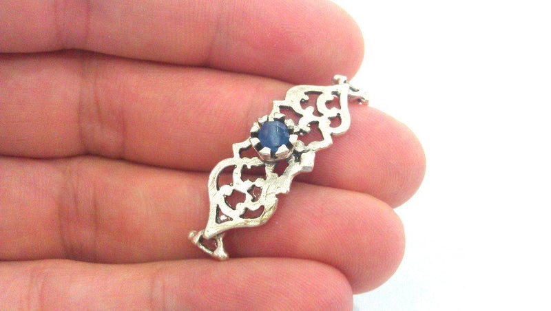 38x13 mm. Blue Pendant Connectors , Antique Silver Plated Brass  G1237