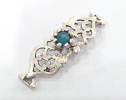 38x13 mm.  Apatite Blue Connectors , Silver Plated Brass  G1241