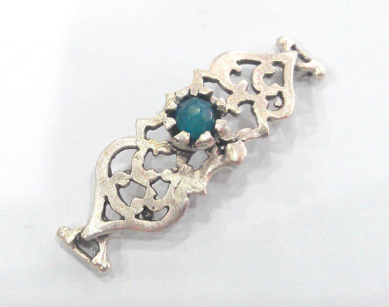 38x13 mm.  Apatite Blue Connectors , Silver Plated Brass  G1241