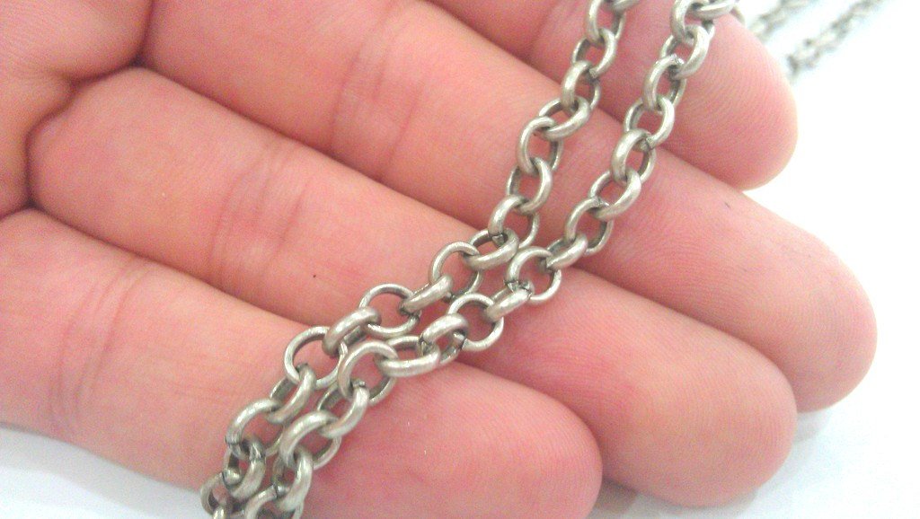 Silver Chain Antique Silver Plated  Rolo Chain 3 Meters - 9.9 Feet  (4.8 mm)  G9963