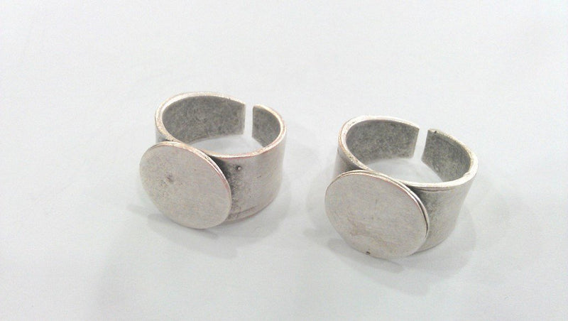 Adjustable Ring Blank (15 mm Blank)  , Antique Silver Plated Brass Findings  G1244