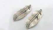 2 Feather Pendant Antique Silver Plated Feather Pendants  (42x16 mm) G9596