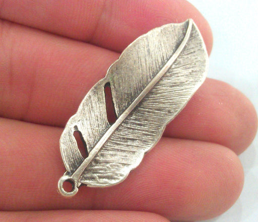 6 Feather Pendant Antique Silver Plated Feather Pendants (42x16 mm) G9596