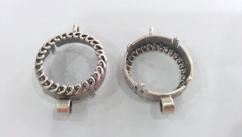 2 Pcs (22 mm) Antique Silver Plated Cabochon Base ,Findings  G1264