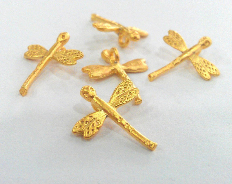 10 Dragonfly Charms Gold Plated Charm Gold Plated Brass (14x12 mm)   G9539