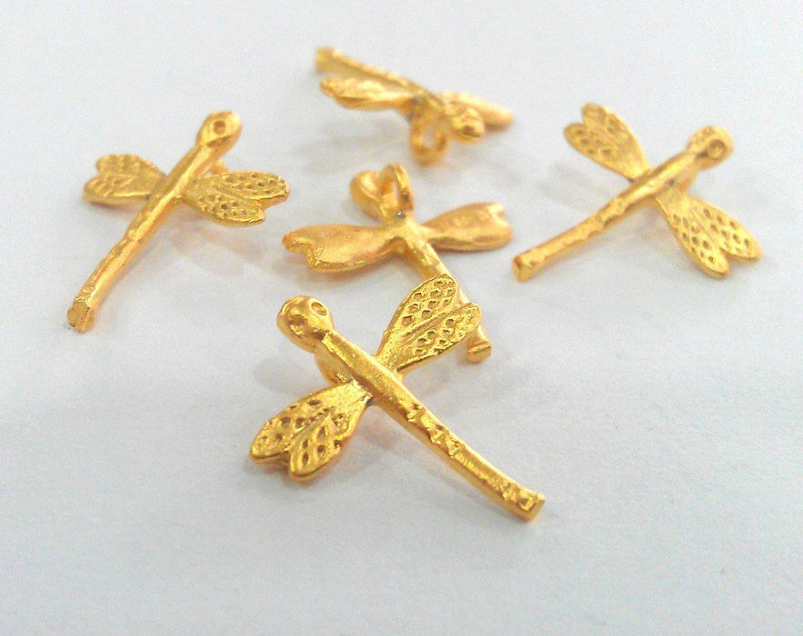 10 Dragonfly Charms Gold Plated Charm Gold Plated Brass (14x12 mm)   G9539