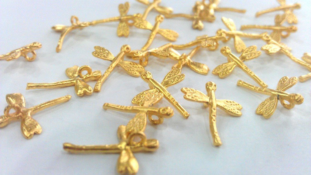 20 Gold Plated Brass Dragonfly Charms  20 Pcs (14x12 mm)  G9539