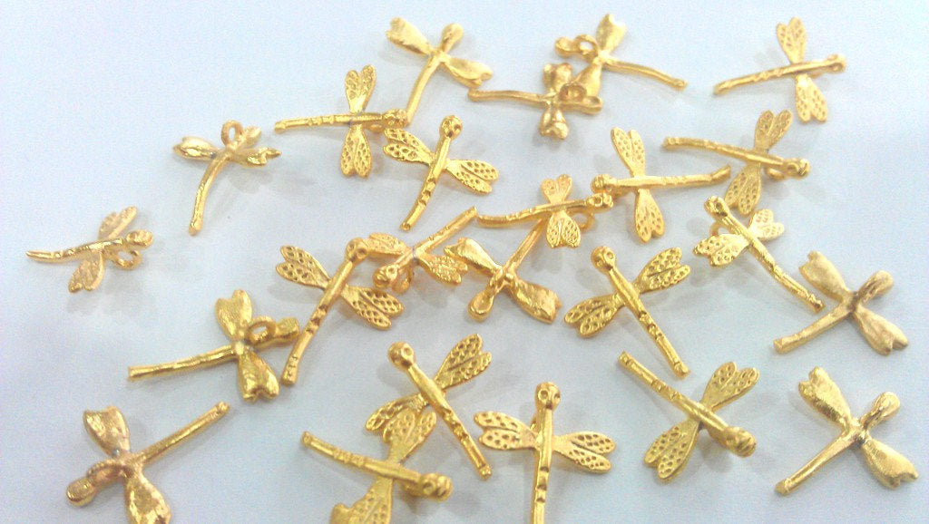 10 Dragonfly Charms Gold Plated Charm Gold Plated Brass (14x12 mm)   G9539