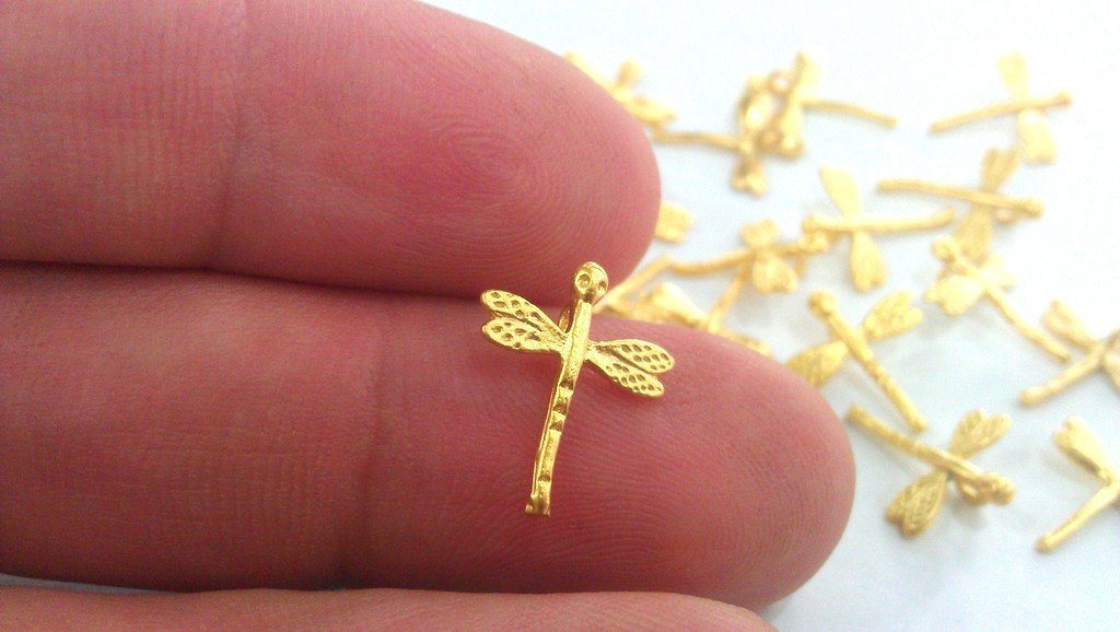 10 Dragonfly Charms Gold Plated Charm Gold Plated Brass (14x12 mm)   G9539