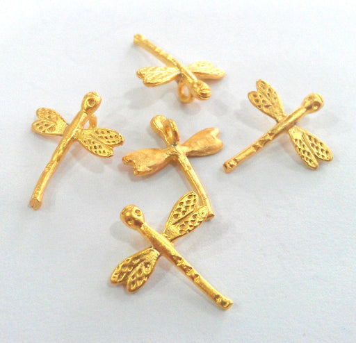 10 Dragonfly Charms Gold Plated Charm Gold Plated Brass (14x12 mm)   G9539