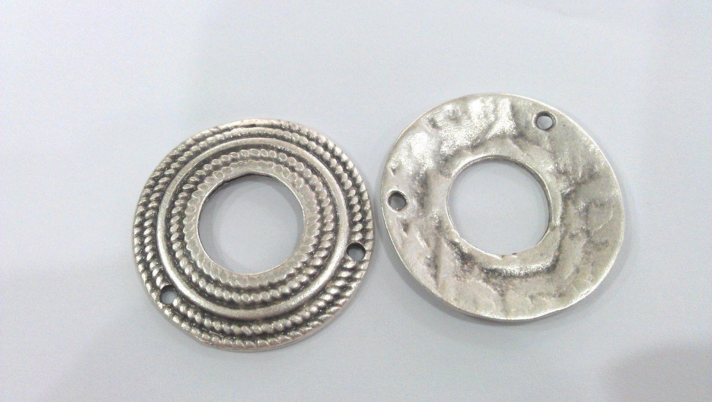 2 Antique Silver Connector with two holes, Antique Silver Plated Pendant (38 mm)  G9104