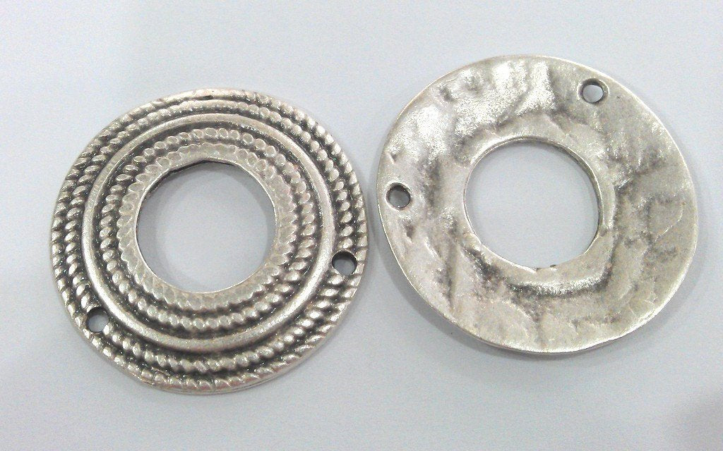 2 Antique Silver Connector with two holes, Antique Silver Plated Pendant (38 mm)  G9104