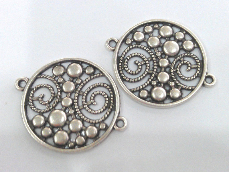 2 Pcs. (30 mm)  Matte Silver Plated Metal  Connector  with two holes, Pendant G9436