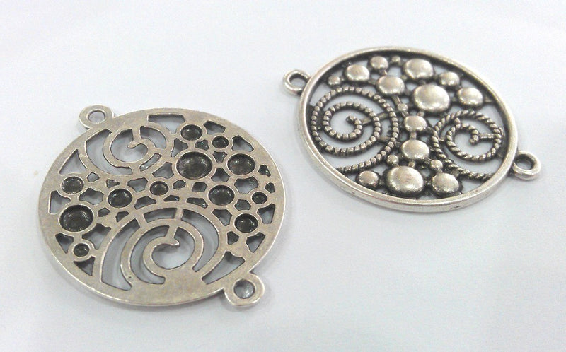 2 Pcs. (30 mm)  Matte Silver Plated Metal  Connector  with two holes, Pendant G9436